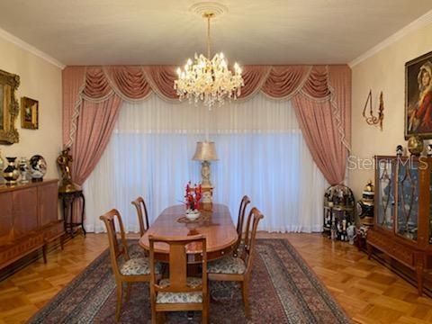 Chandelier, Dining room, Interior, Wood Texture Flooring