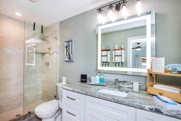 Bathroom, Glass Shower, Interior, Recessed Lighting