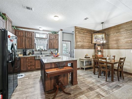 Dining room, Interior, Kitchen, Pendant Lights, Wood Texture Flooring