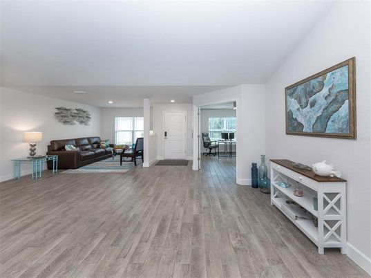 Dining room, Interior, Living room, Recessed Lighting, Wood Texture Flooring