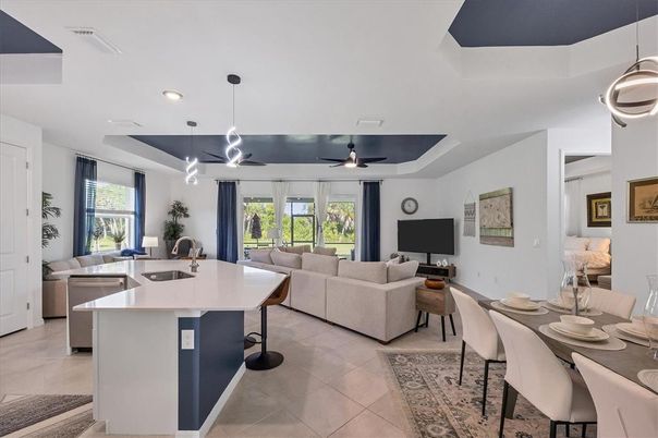 Dining room, Interior, Kitchen, Living room, Pendant Lights, Recessed Lighting