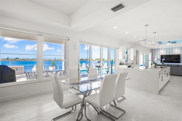 Dining room, Interior, Kitchen, Marble, Pendant Lights, Recessed Lighting, Water