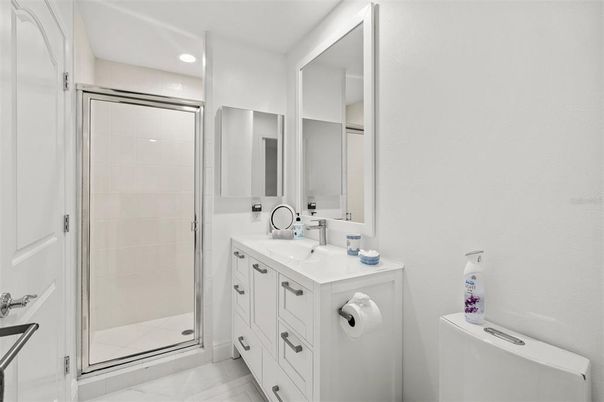 Bathroom, Dual Sink Vanities, Glass Shower, Interior, Recessed Lighting