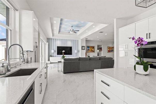 Interior, Kitchen, Living room, Marble, Recessed Lighting