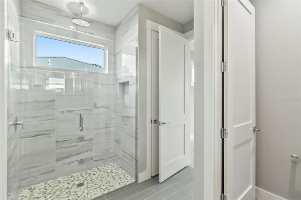 Bathroom, Glass Shower, Interior, Marble Walls