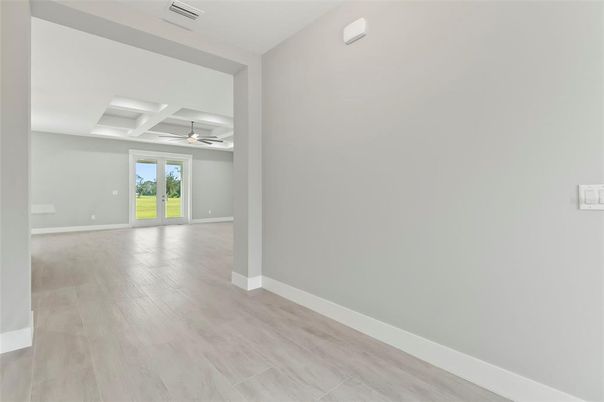 Empty room, Interior, Recessed Lighting, Wood Texture Flooring