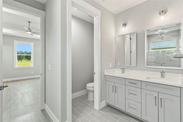 Bathroom, Dual Sink Vanities, Interior, Wood Texture Flooring