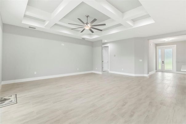 Empty room, Interior, Recessed Lighting, Wood Texture Flooring