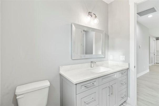 Bathroom, Interior, Recessed Lighting, Wood Texture Flooring