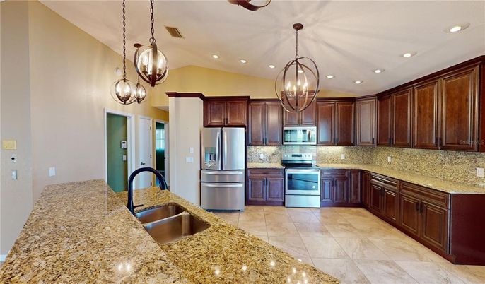 Interior, Kitchen, Pendant Lights, Recessed Lighting, Stainless Steel Appliances