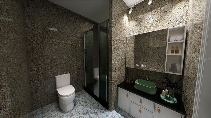 Bathroom, Glass Shower, Interior, Marble