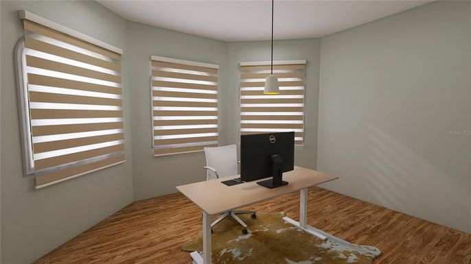 Home Office, Interior, Pendant Lights, Wood Texture Flooring