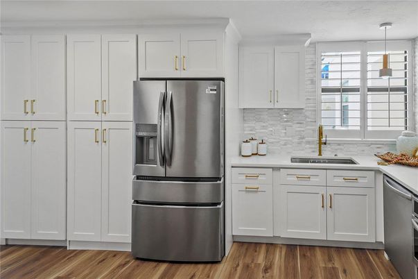 Interior, Kitchen, Pendant Lights, Stainless Steel Appliances, Wood Texture Flooring