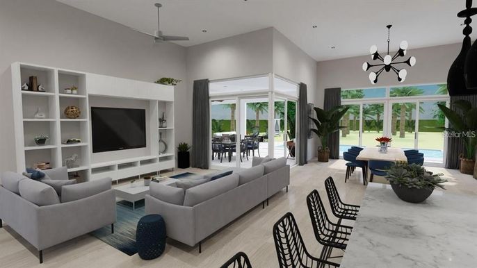 Dining room, Interior, Living room, Pendant Lights, Recessed Lighting