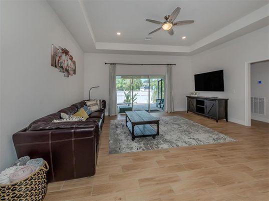Interior, Living room, Recessed Lighting, Wood Texture Flooring