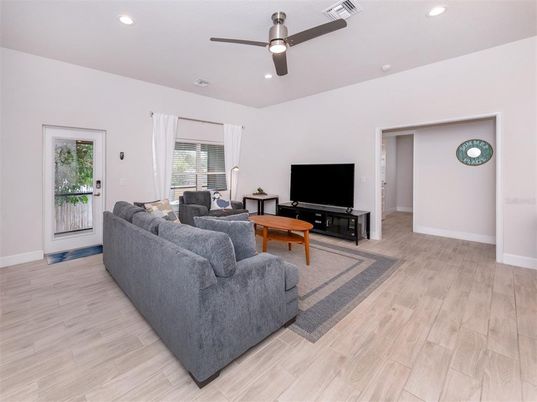 Interior, Living room, Recessed Lighting, Wood Texture Flooring