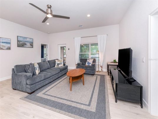 Interior, Living room, Recessed Lighting, Wood Texture Flooring