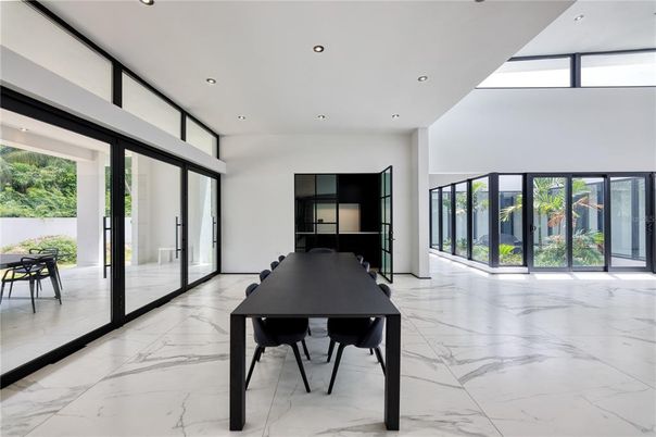 Dining room, Interior, Marble, Recessed Lighting