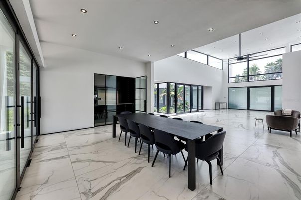Dining room, Interior, Marble, Pendant Lights, Recessed Lighting