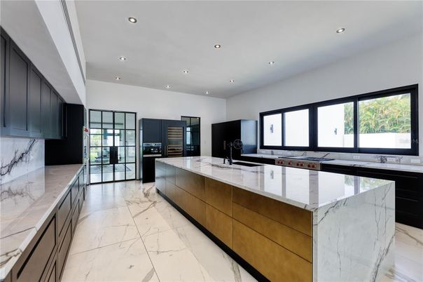 Interior, Kitchen, Marble, Recessed Lighting, Stainless Steel Appliances