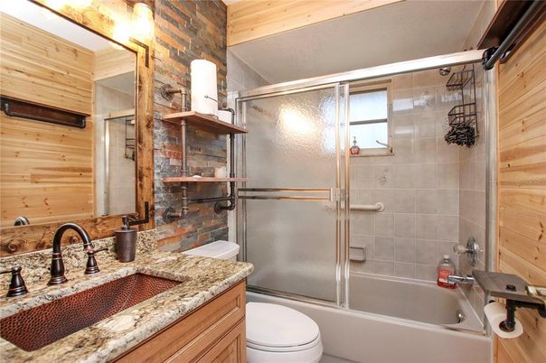 Bathroom, Glass Shower, Interior, Wooden Walls