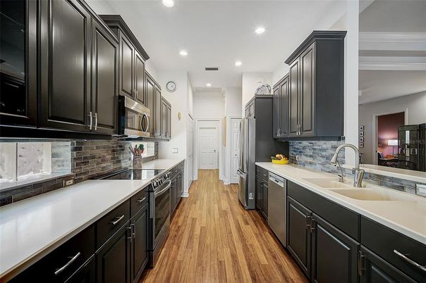 Interior, Kitchen, Recessed Lighting, Wood Texture Flooring