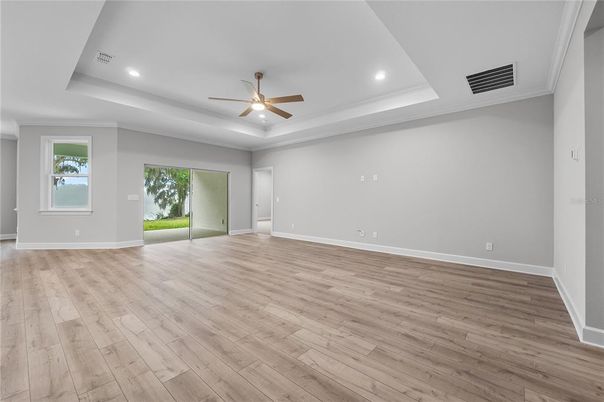 Empty room, Interior, Recessed Lighting, Wood Texture Flooring