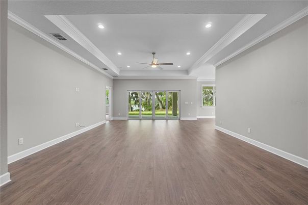 Empty room, Interior, Recessed Lighting, Wood Texture Flooring
