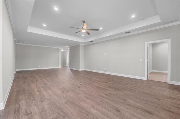 Empty room, Interior, Recessed Lighting, Wood Texture Flooring
