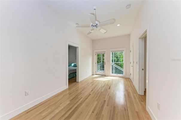 Bedroom, Empty room, Interior, Recessed Lighting, Wood Texture Flooring