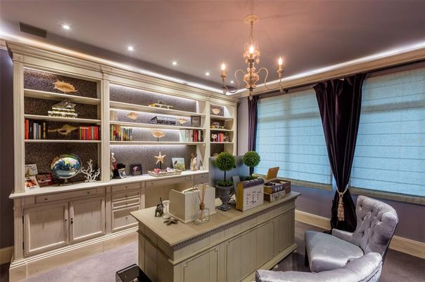 Chandelier, Home Office, Interior, Recessed Lighting