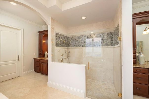 Bathroom, Glass Shower, Interior, Recessed Lighting