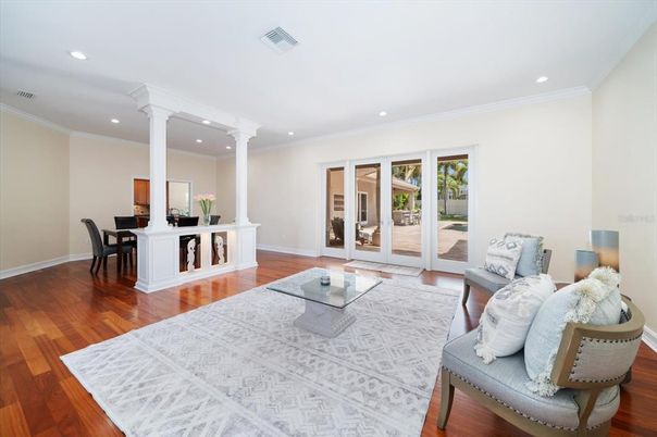 Home Office, Interior, Living room, Recessed Lighting, Wood Texture Flooring