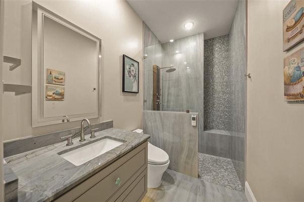 Bathroom, Glass Shower, Interior, Recessed Lighting