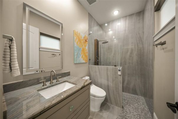 Bathroom, Glass Shower, Interior, Recessed Lighting