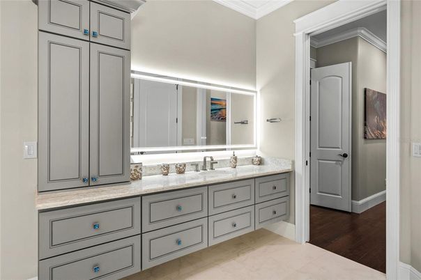 Bathroom, Dual Sink Vanities, Interior, Wood Texture Flooring