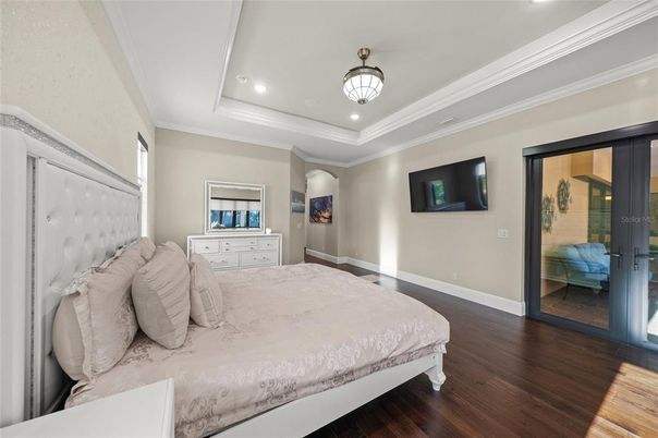 Bedroom, Interior, Recessed Lighting, Wood Texture Flooring