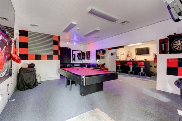 Billiard Table, Game Room, Interior, Recessed Lighting