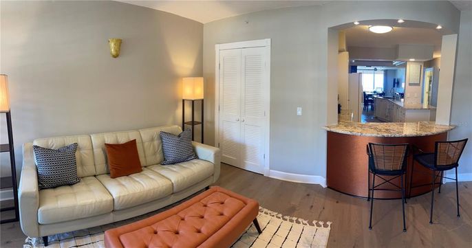 Interior, Living room, Recessed Lighting, Wood Texture Flooring
