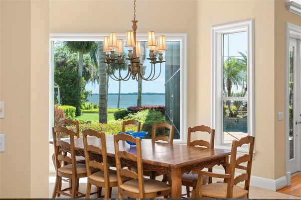 Chandelier, Dining room, Interior, Water, Wood Texture Flooring
