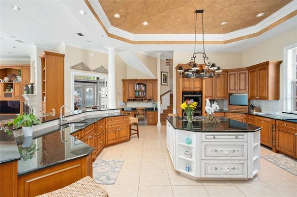 Chandelier, Interior, Kitchen, Pendant Lights, Recessed Lighting, Stainless Steel Appliances