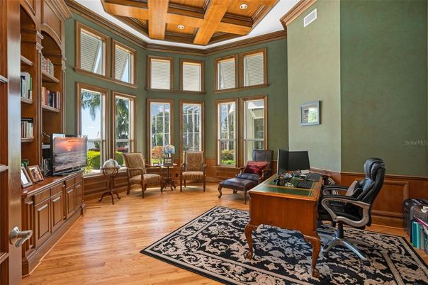 Home Office, Interior, Recessed Lighting, Wooden Beams, Wooden Ceilings, Wood Texture Flooring
