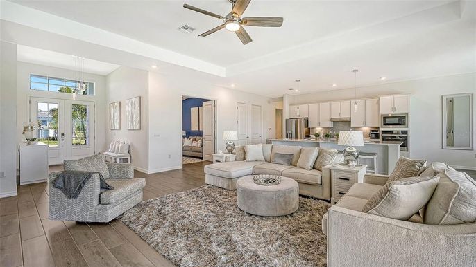 Interior, Kitchen, Living room, Pendant Lights, Recessed Lighting, Stainless Steel Appliances, Wood Texture Flooring