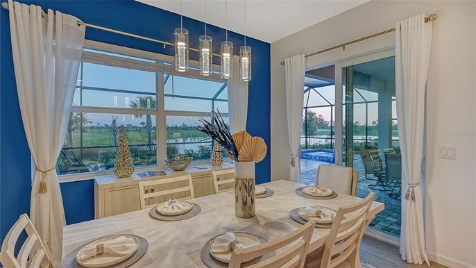Dining room, Interior, Pendant Lights, Water