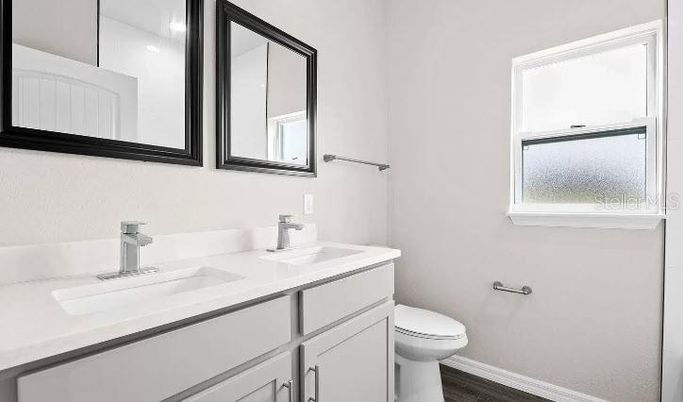 Bathroom, Dual Sink Vanities, Interior, Wood Texture Flooring