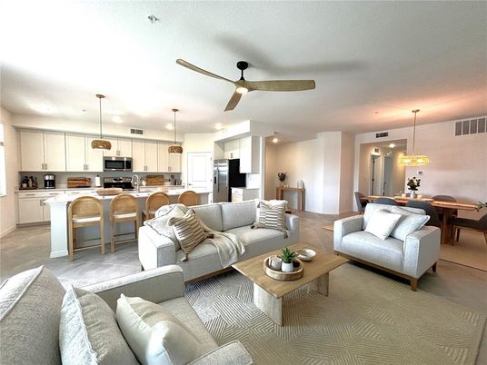 Dining room, Interior, Kitchen, Living room, Pendant Lights, Stainless Steel Appliances