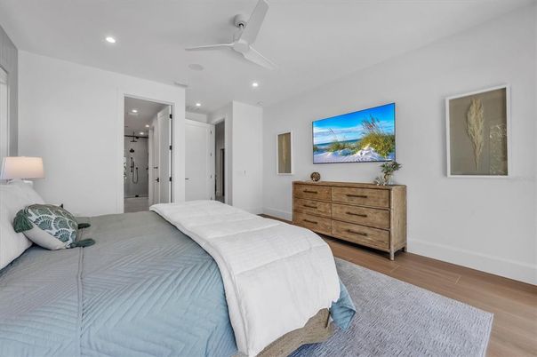 Bedroom, Interior, Recessed Lighting, Wood Texture Flooring