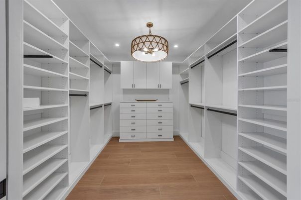 Chandelier, Interior, Recessed Lighting, Walk-in Closets, Wood Texture Flooring