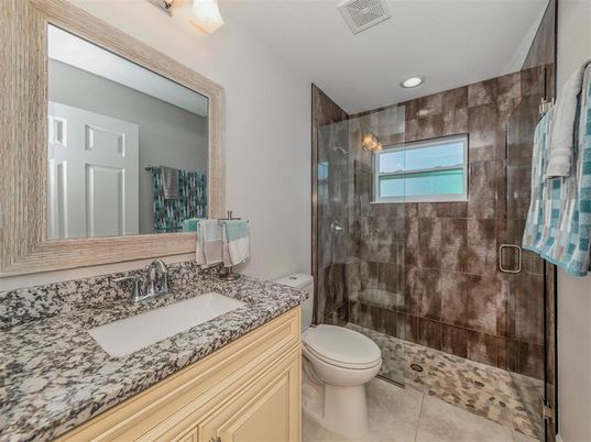 Bathroom, Glass Shower, Interior, Recessed Lighting