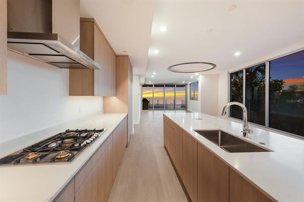 Interior, Kitchen, Recessed Lighting, Wood Texture Flooring